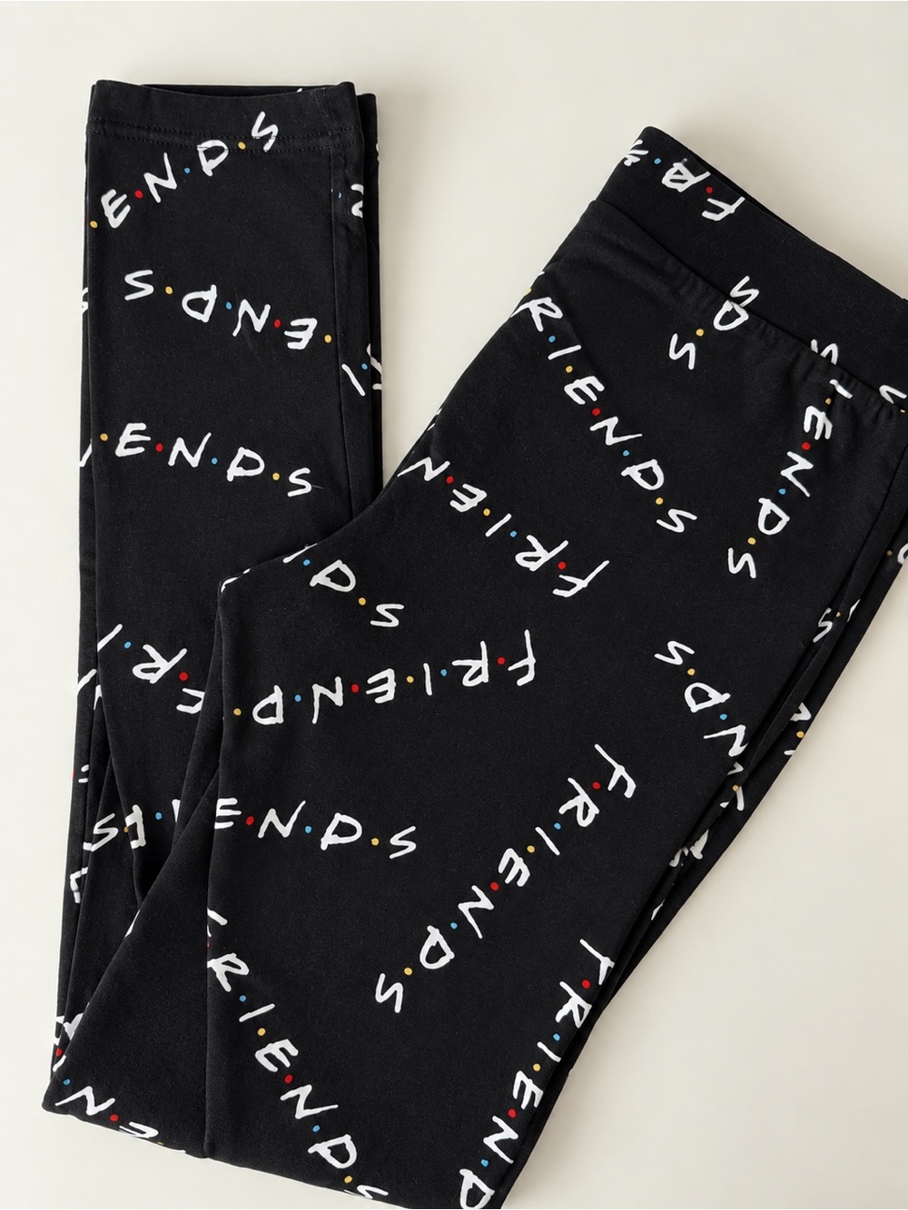 FRIENDS Black Logo Leggings with Multicolor Dot Accents